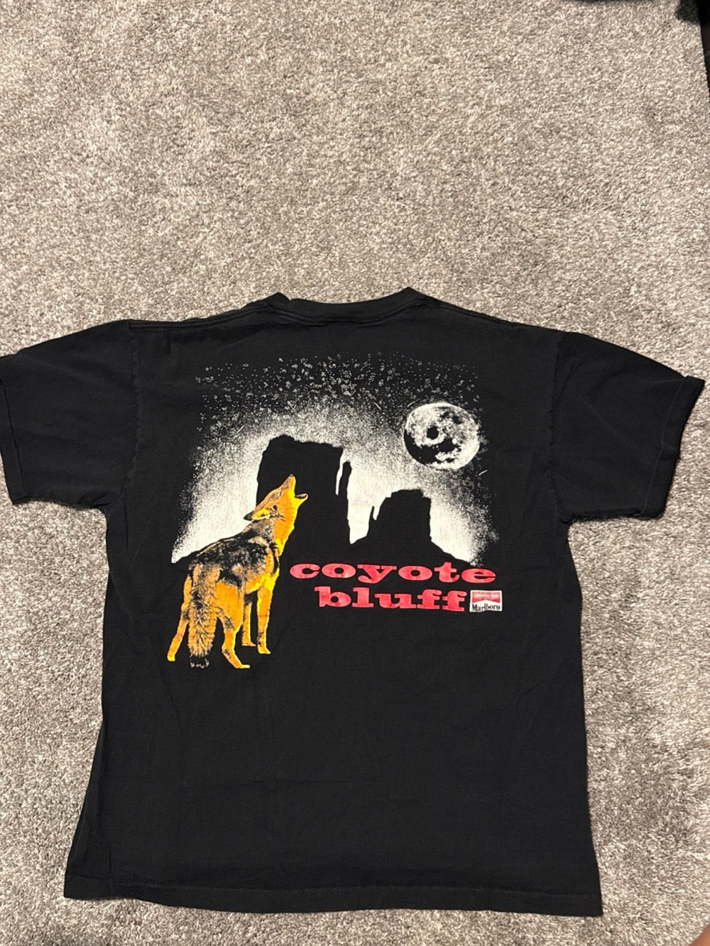 Vintage Marlboro Black Tee with Yellow Coyote Bluff Graphic USA Made XL
